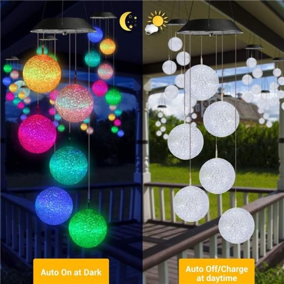 Solar Wind Chime, Color Changing Ball Wind Chimes, LED Decorative Mobile, Gifts - Picture 2 of 6